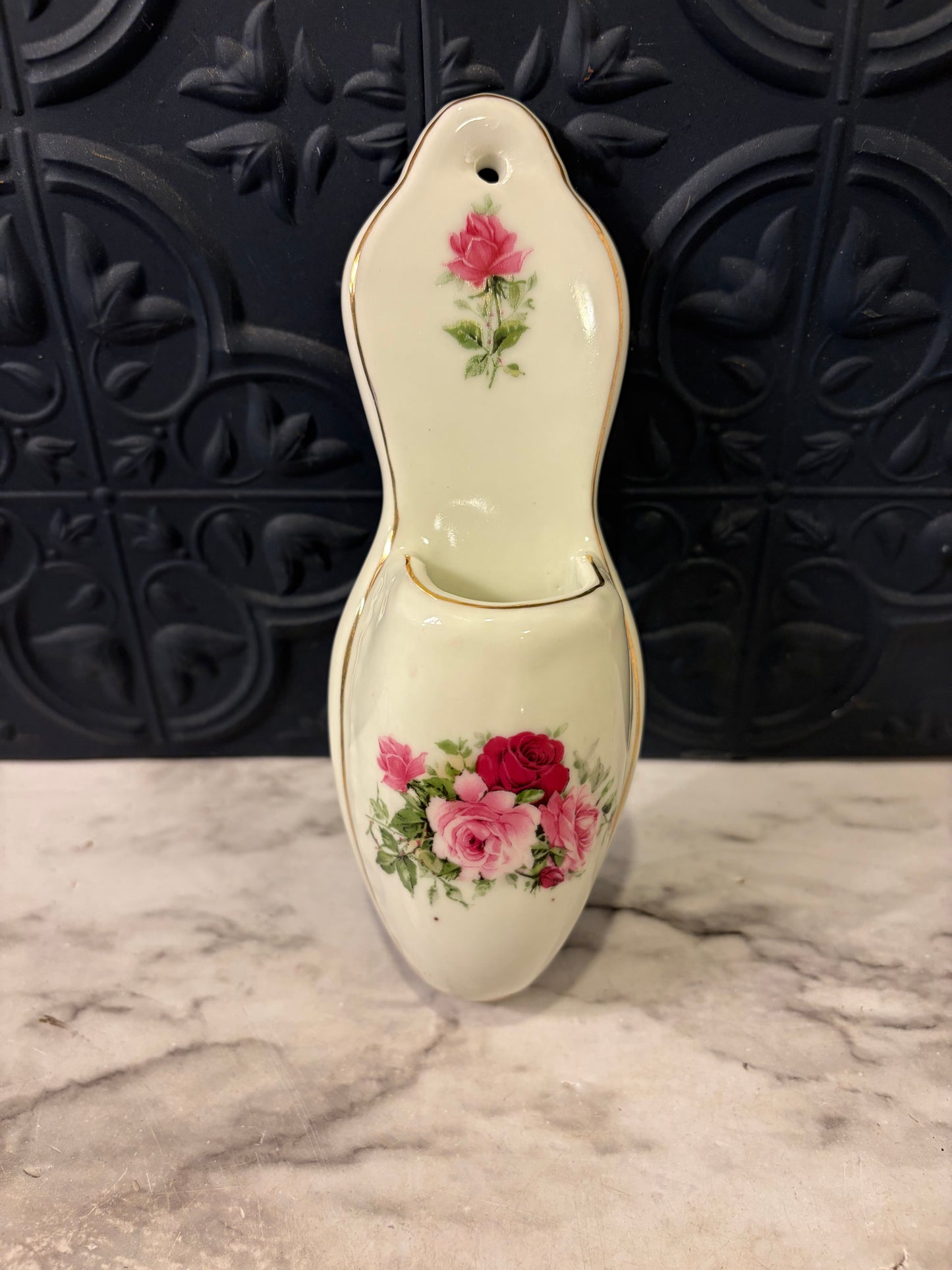 Small Porcelain Wall Pocket with Red and Pink Roses