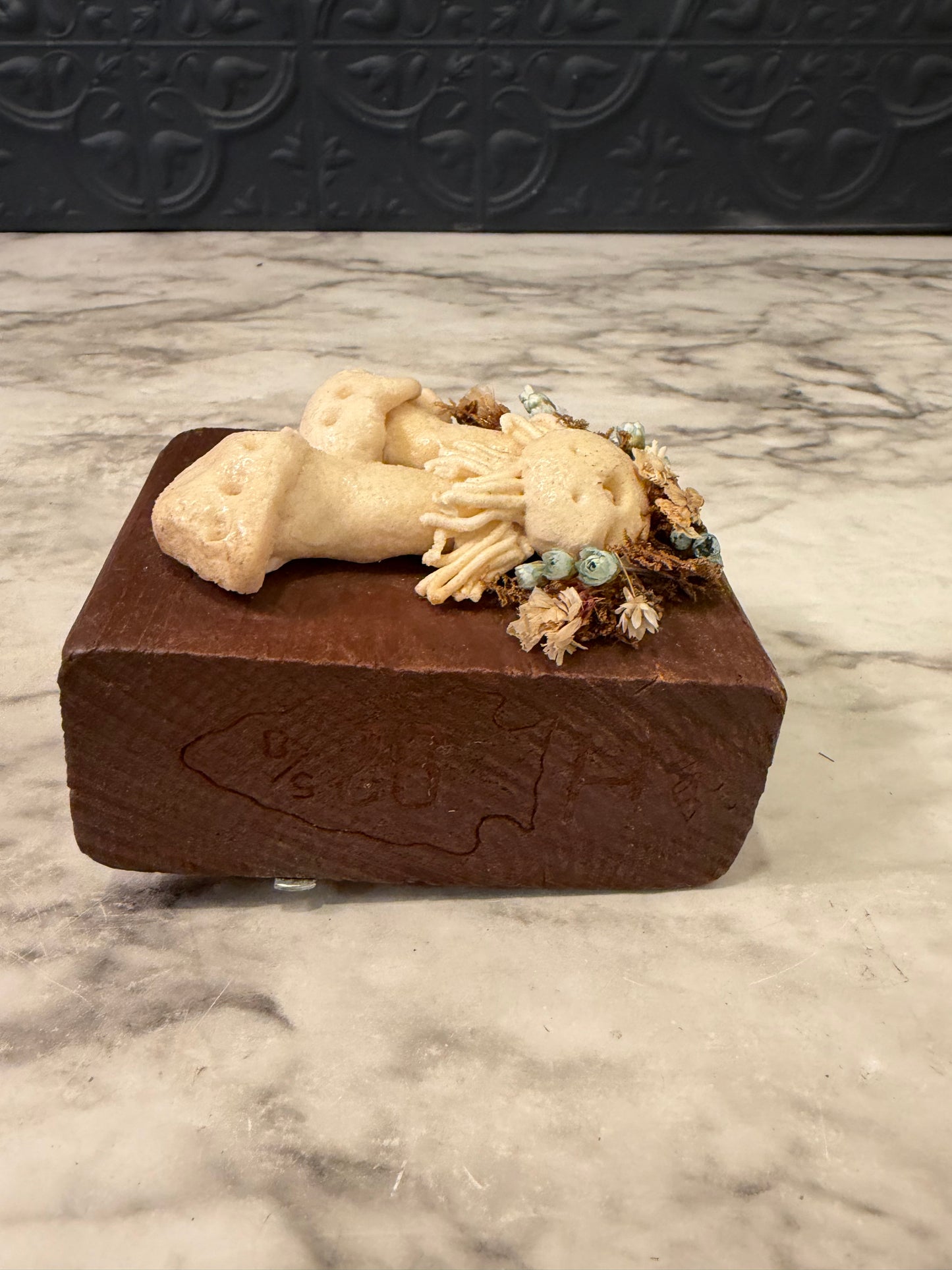 Handmade Mushrooms on Wood Block Sm.