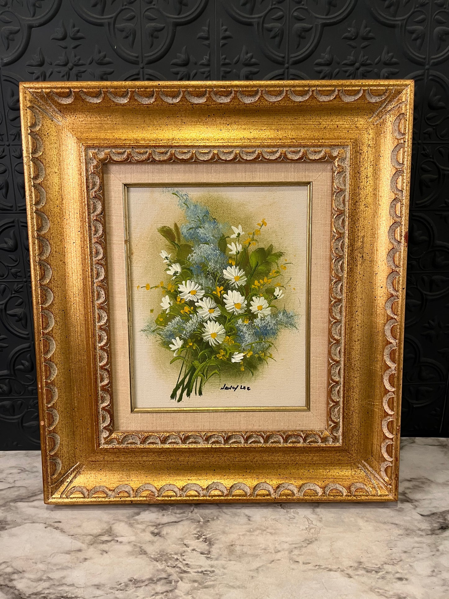 Original Daisy Painting by Nancy Lee in Gold Frame