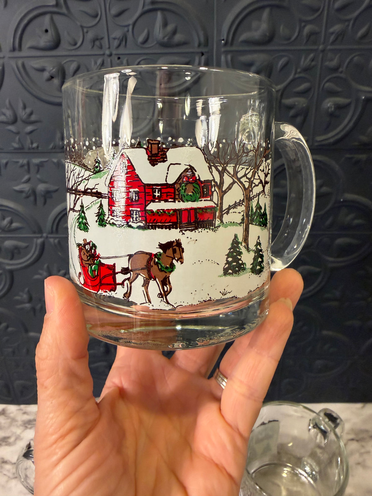 Libbey Vintage Christmas Village Glass Mug set of 4