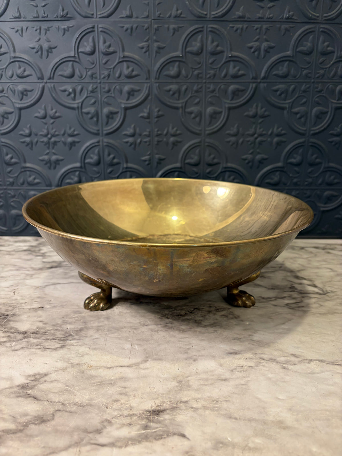 Round Brass Bowl with Feet 11" AS IS
