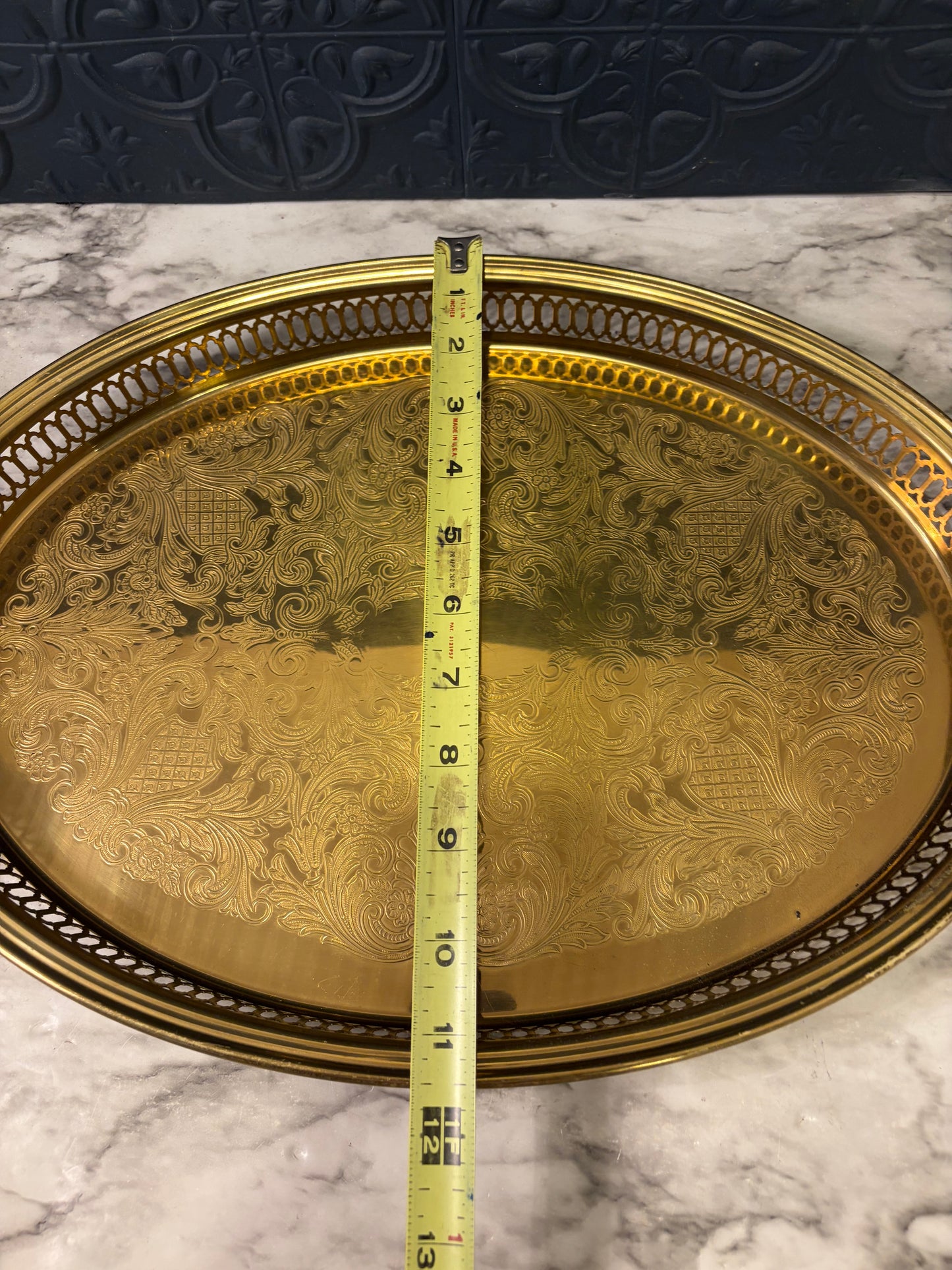 Brass 16" Etched Round Tray