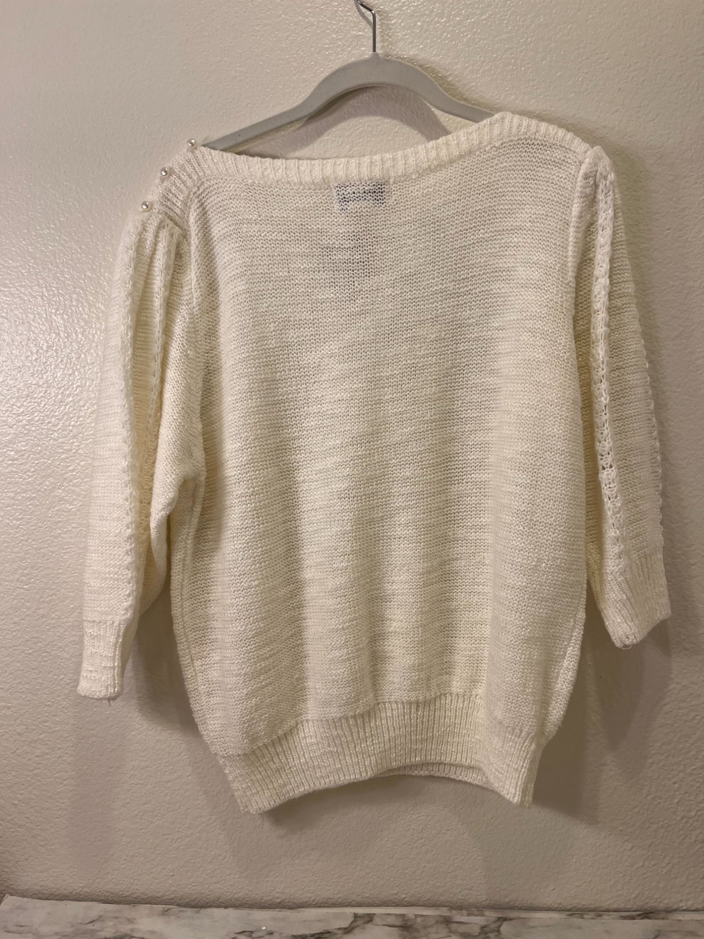 Vintage A Little Extra Spice White Acrylic Sweater With Pearl Button Shoulder