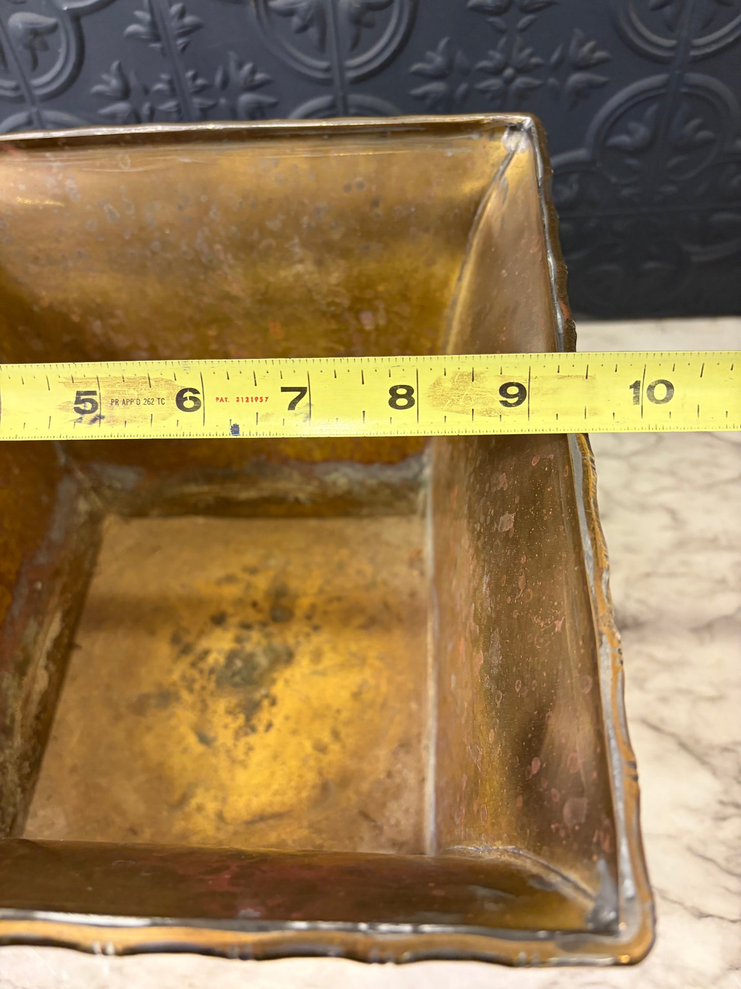 Solid Brass Fluted Square Planter 8" Tall