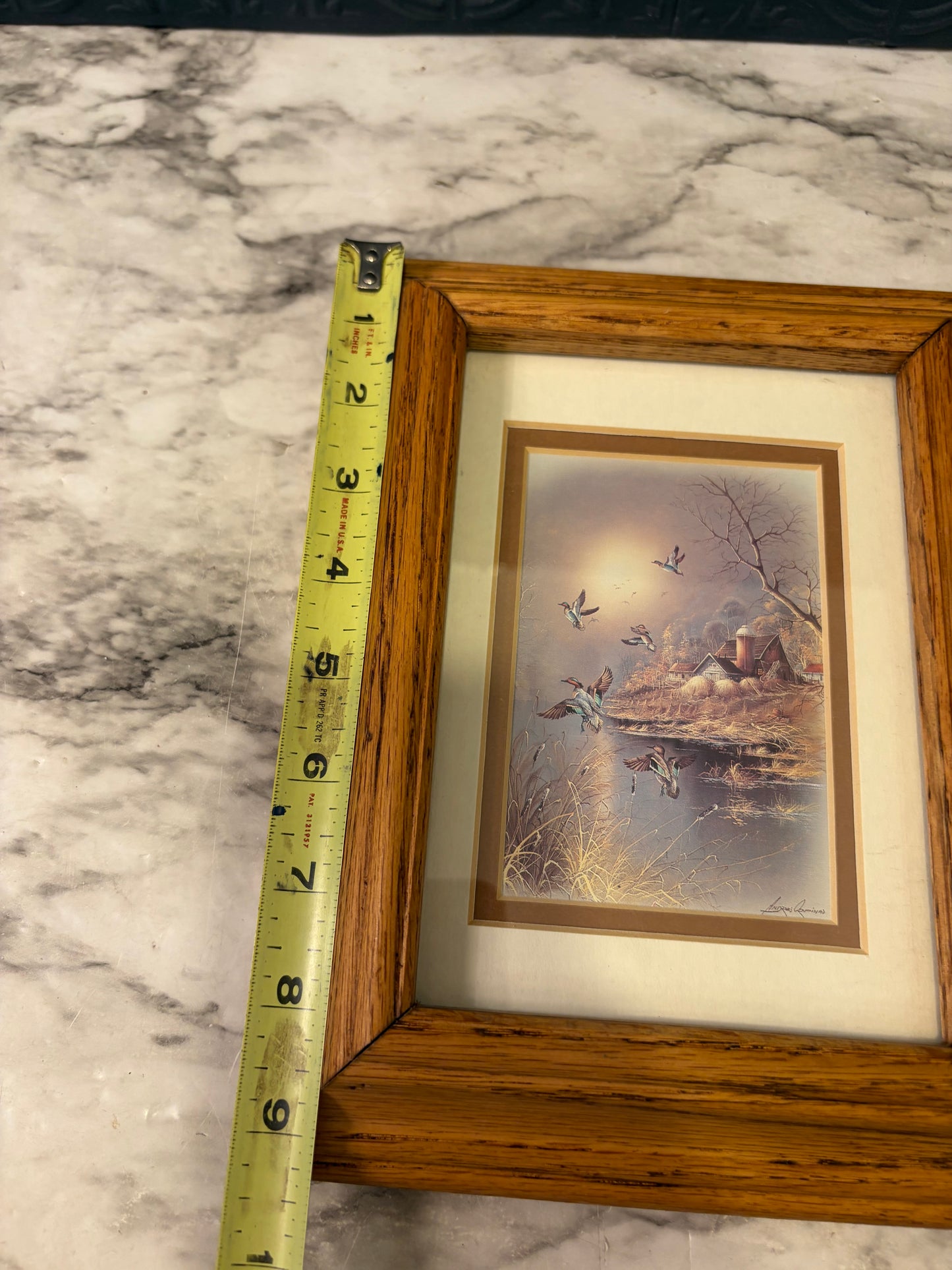 Orpinas Print of 5 Flying Ducks in Wood Frame