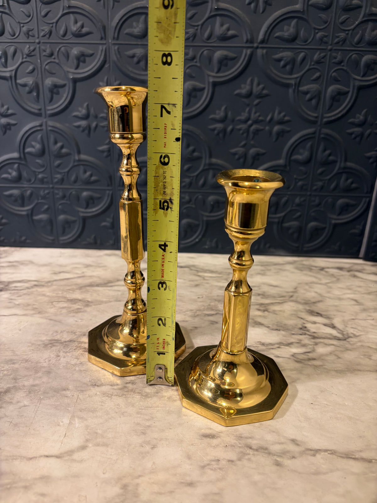 Set of 2 Hex Staff Candlesticks 7.25, 5.5"
