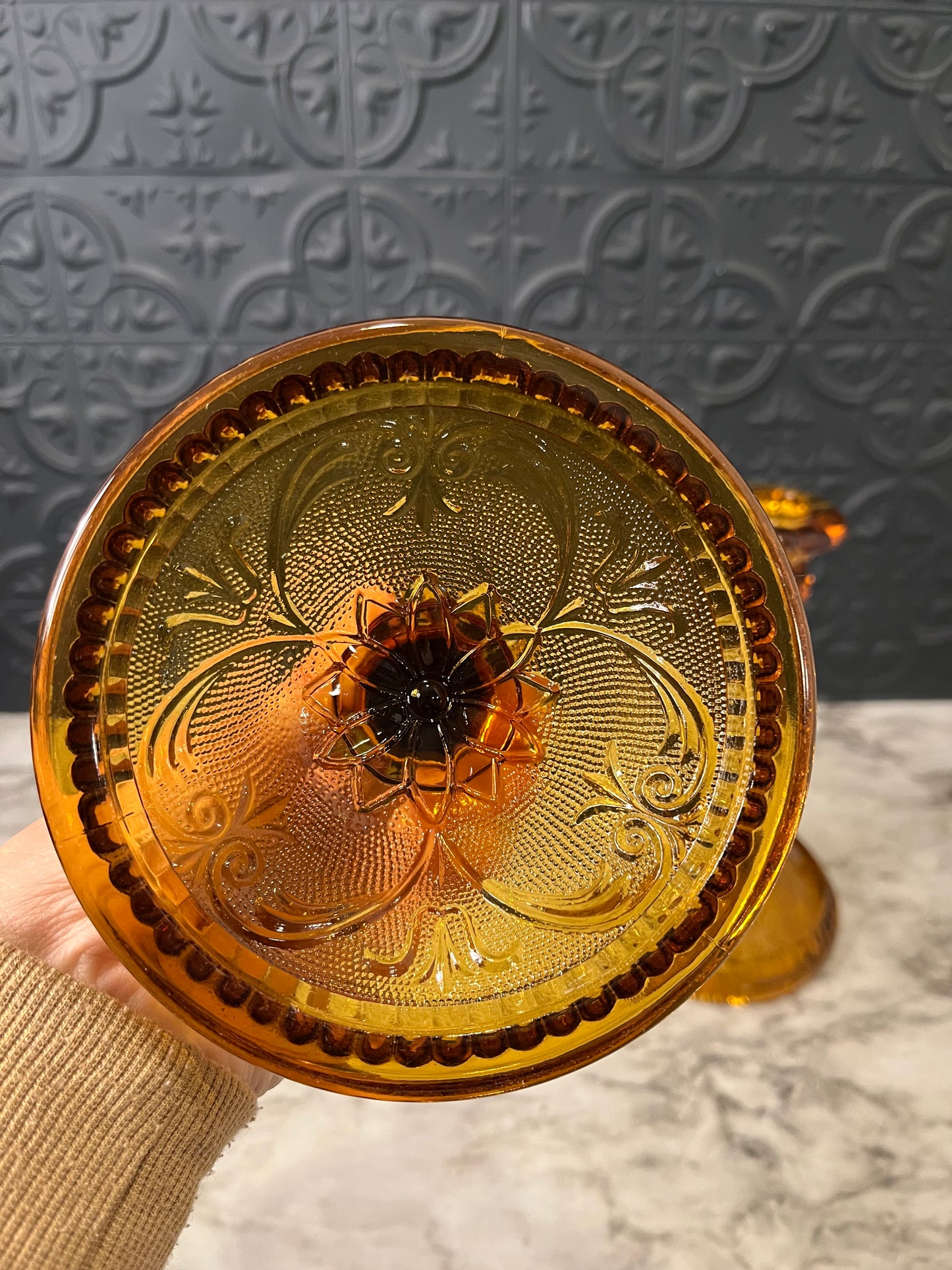 Amber Tiara Indiana Glass Candle Holders x2