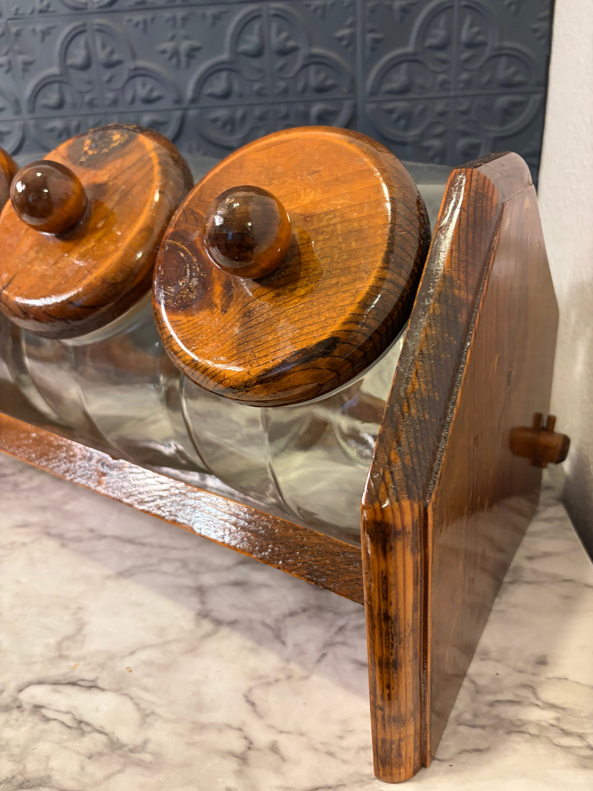 Vintage Wood and Glass Canister set of 4