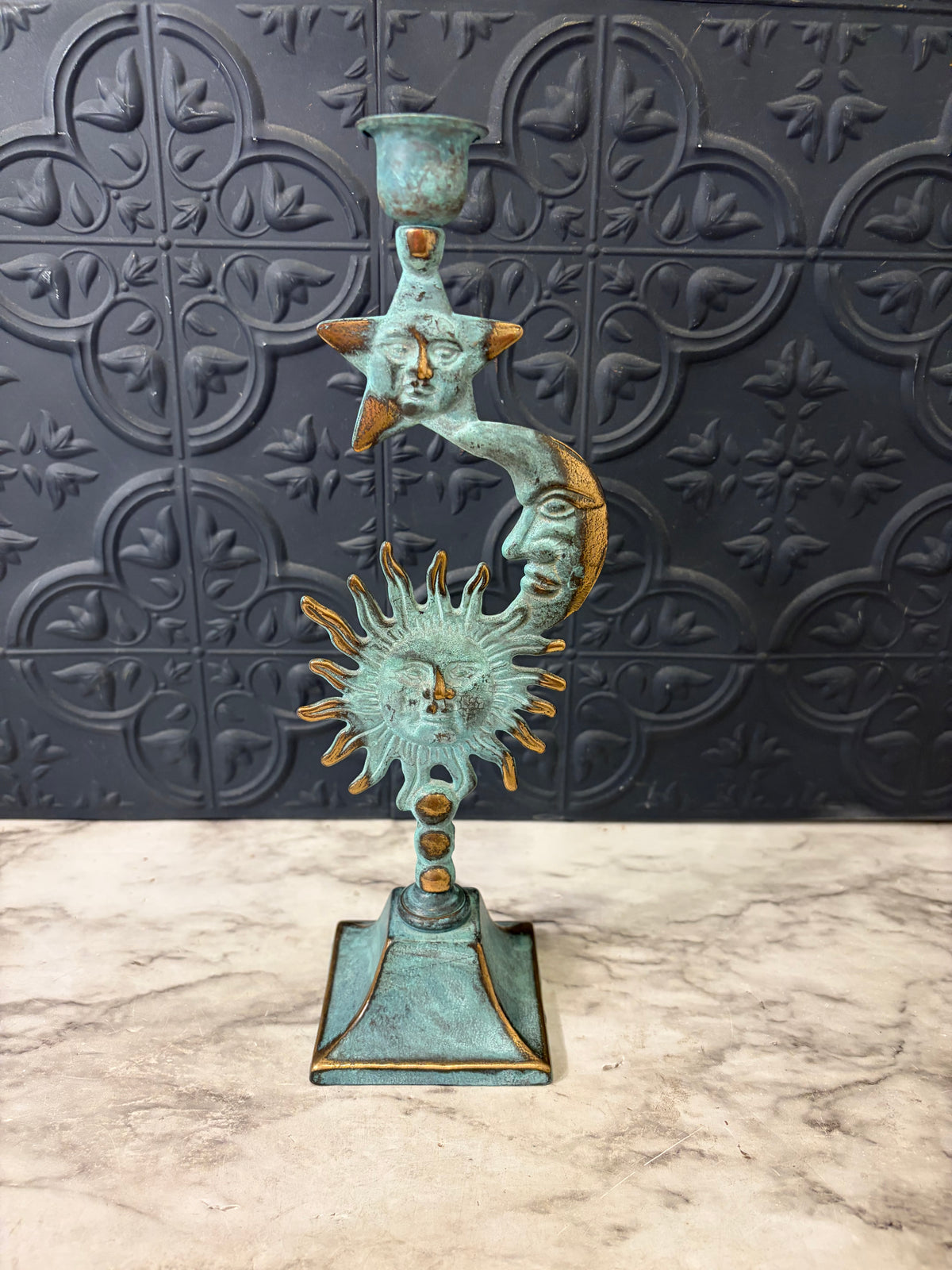 Brass Petina Sun Moon Star Candle Holder