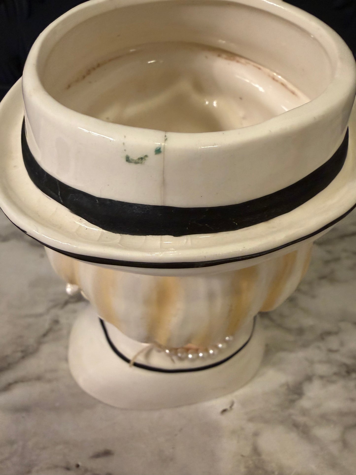 Lady Head Vase with White Hat and Black Trim