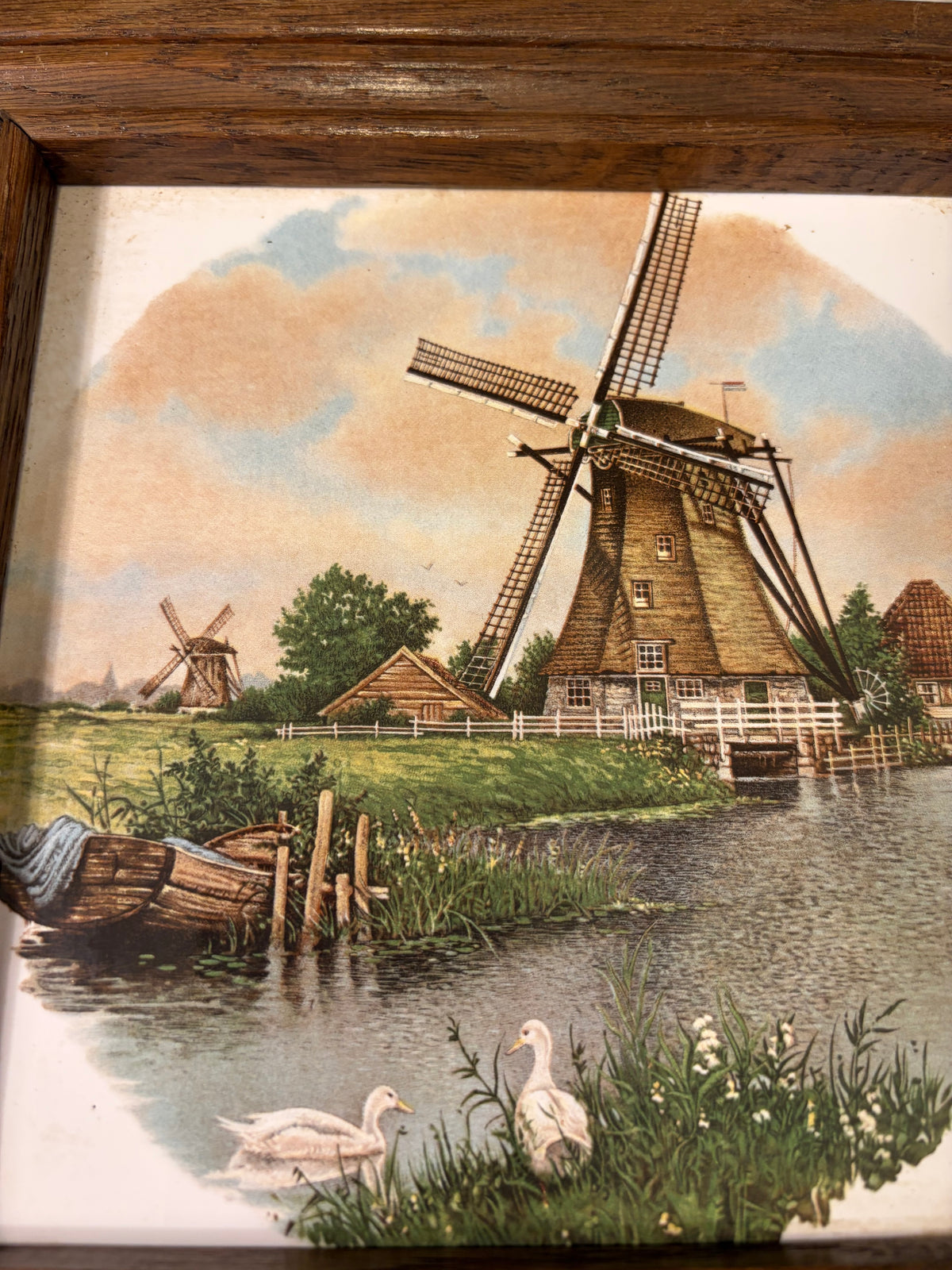 Hand Painted Tile of Windmill Framed