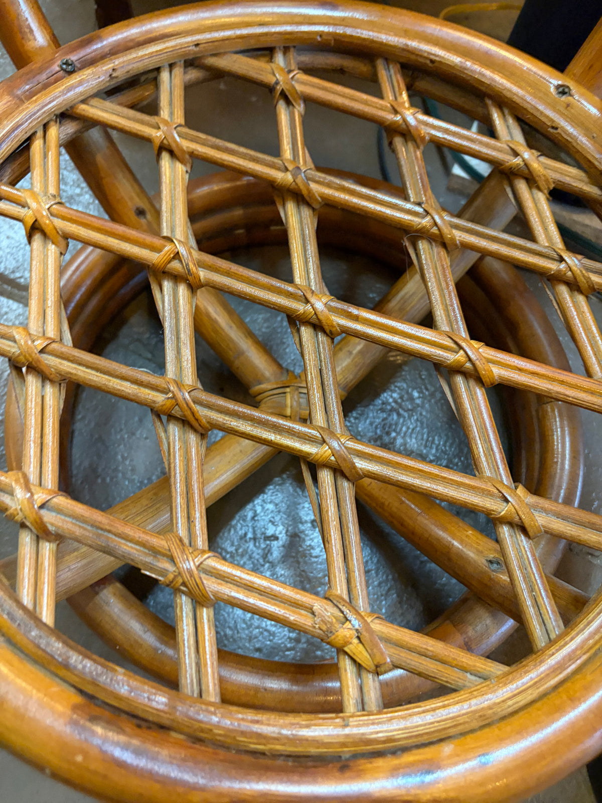 Round Bamboo Side Table with Glass Top