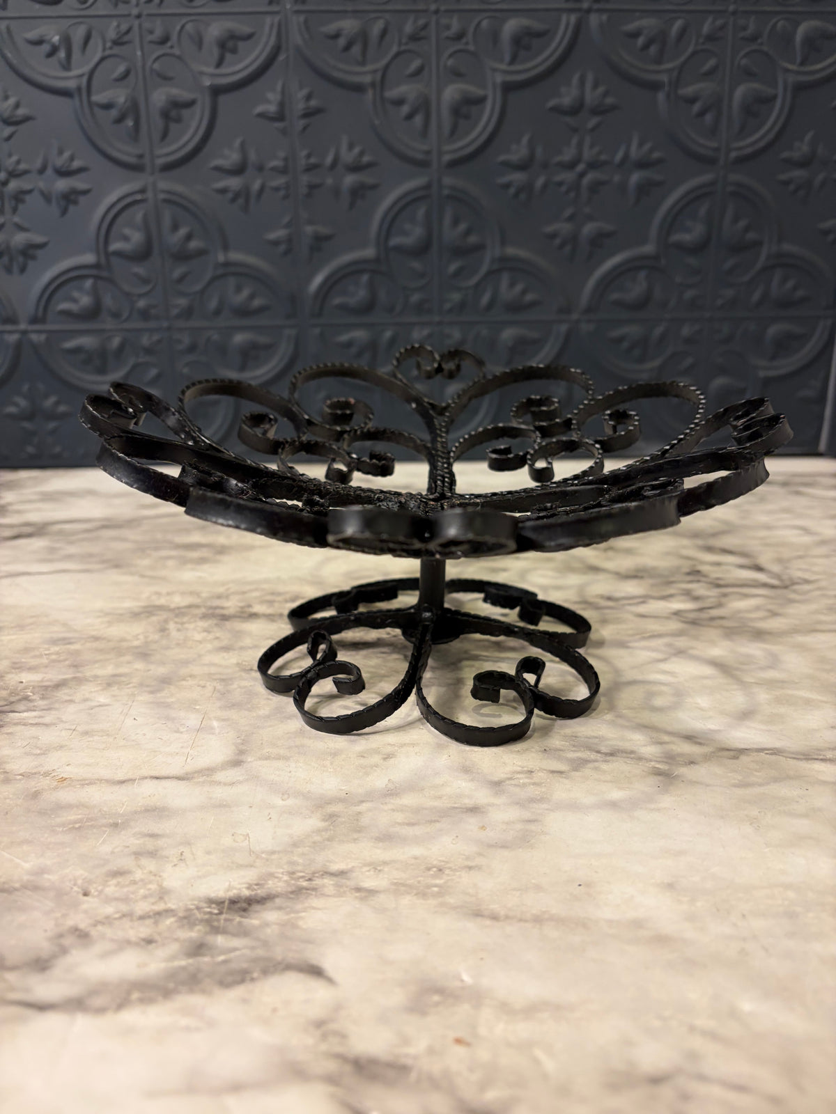 Black Wrought Iron Scrol Pedestal Bowl