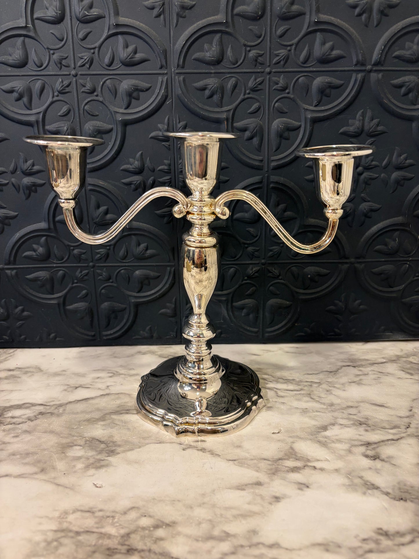 Silver Plate Candelabra Three Arm