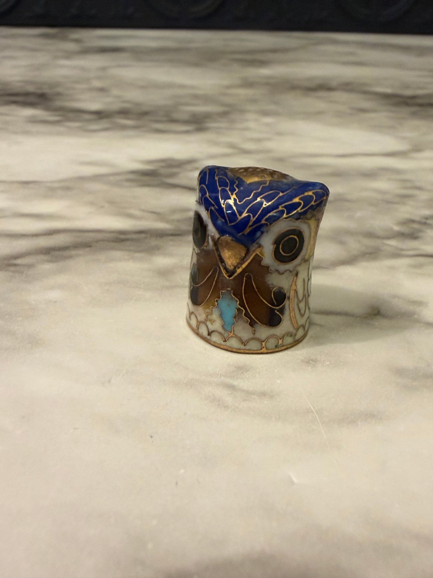 Miniature Brass Enamel Owl Thimble