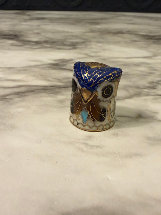 Miniature Brass Enamel Owl Thimble