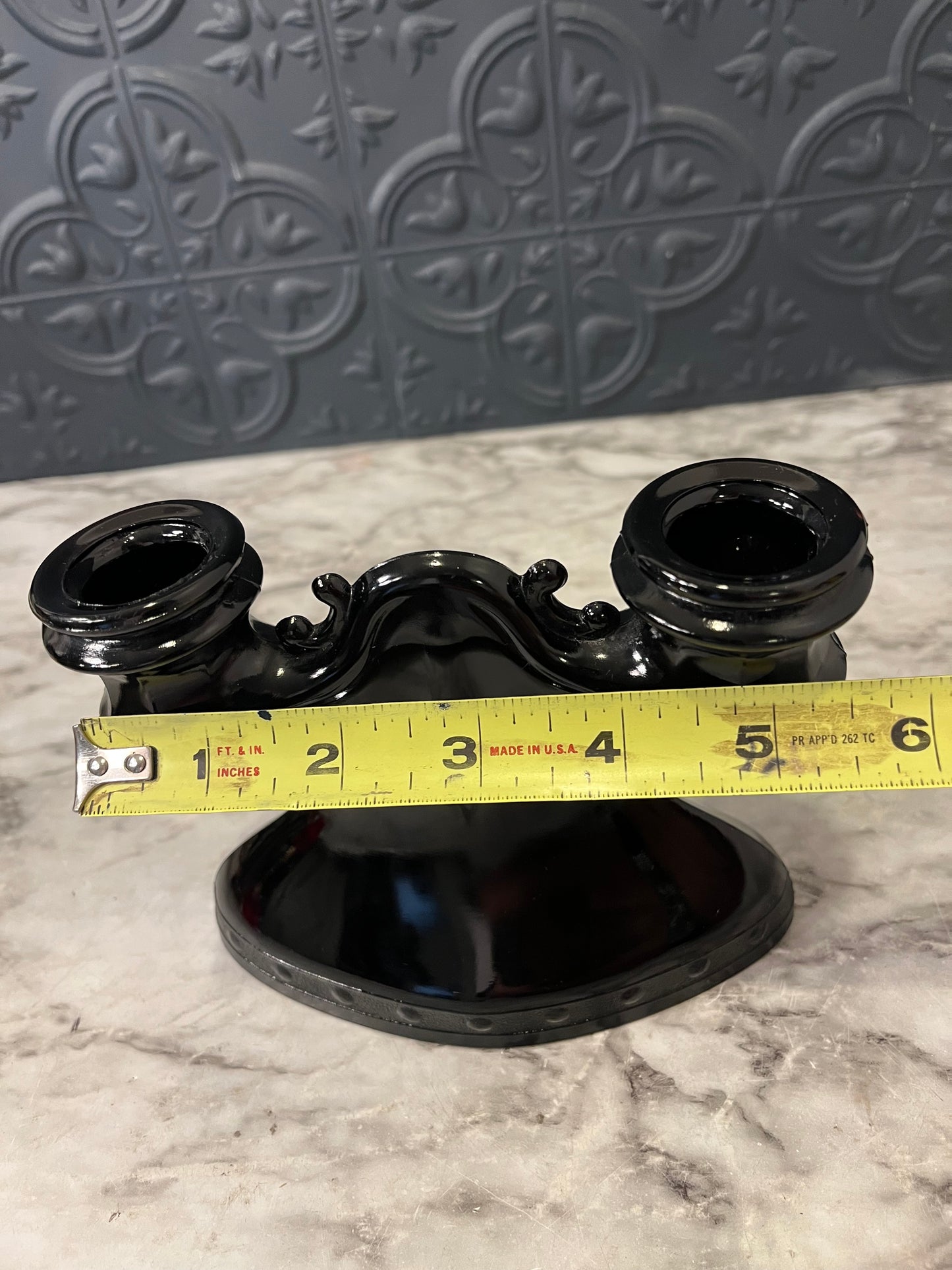 Black glass LE Smith double candle holder - AS IS