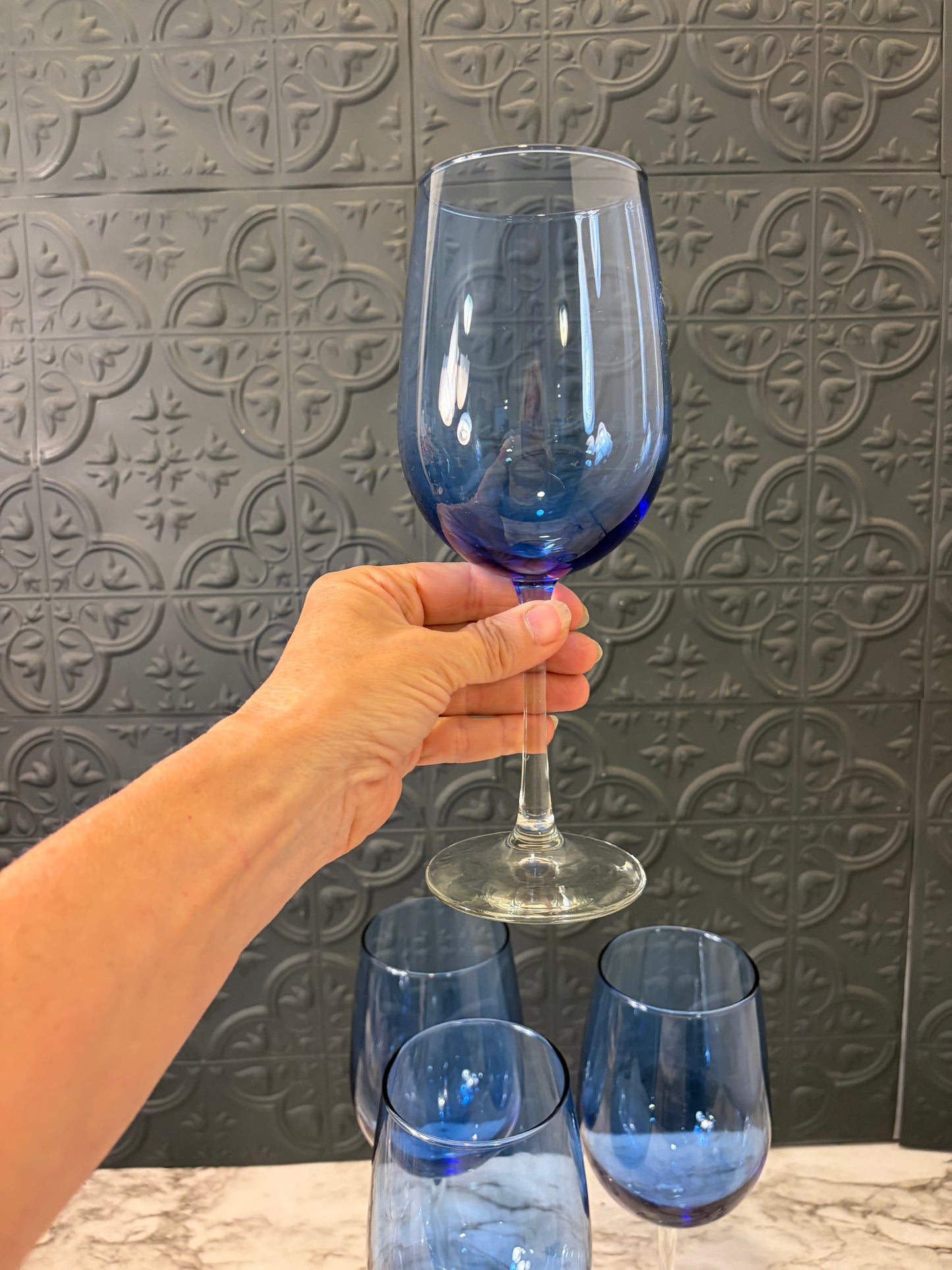 Cobalt Goblet with Clear Stem Set of 4