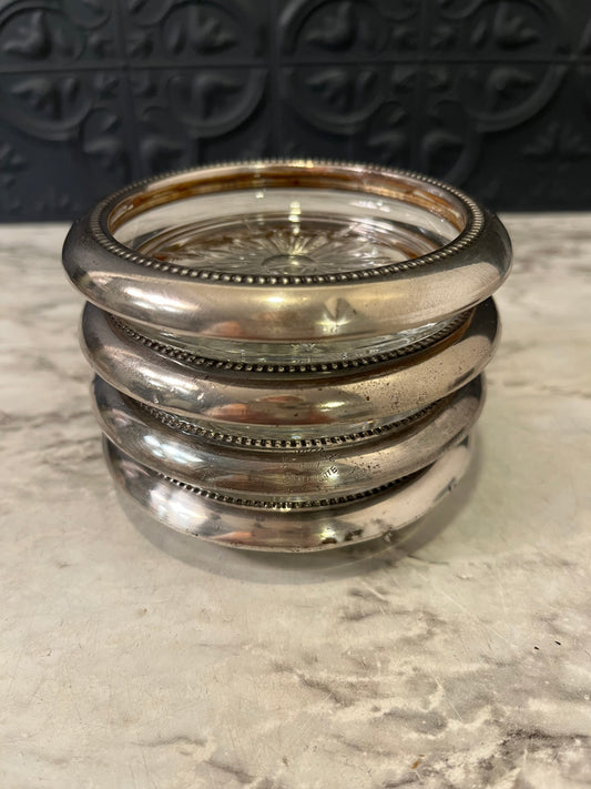 Round Silver plate and Glass Coasters with Star pattern