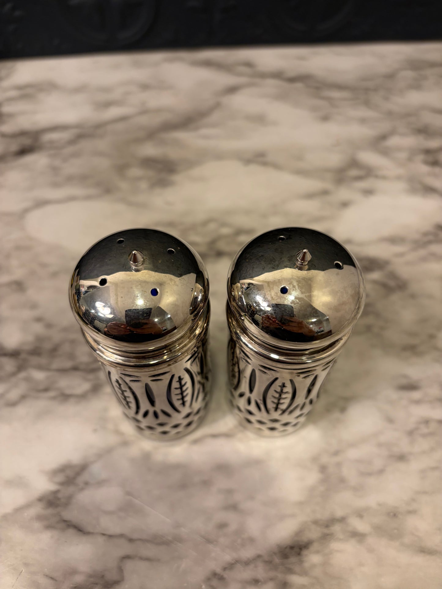Cobalt Blue glass Silverplate Salt and Pepper Set