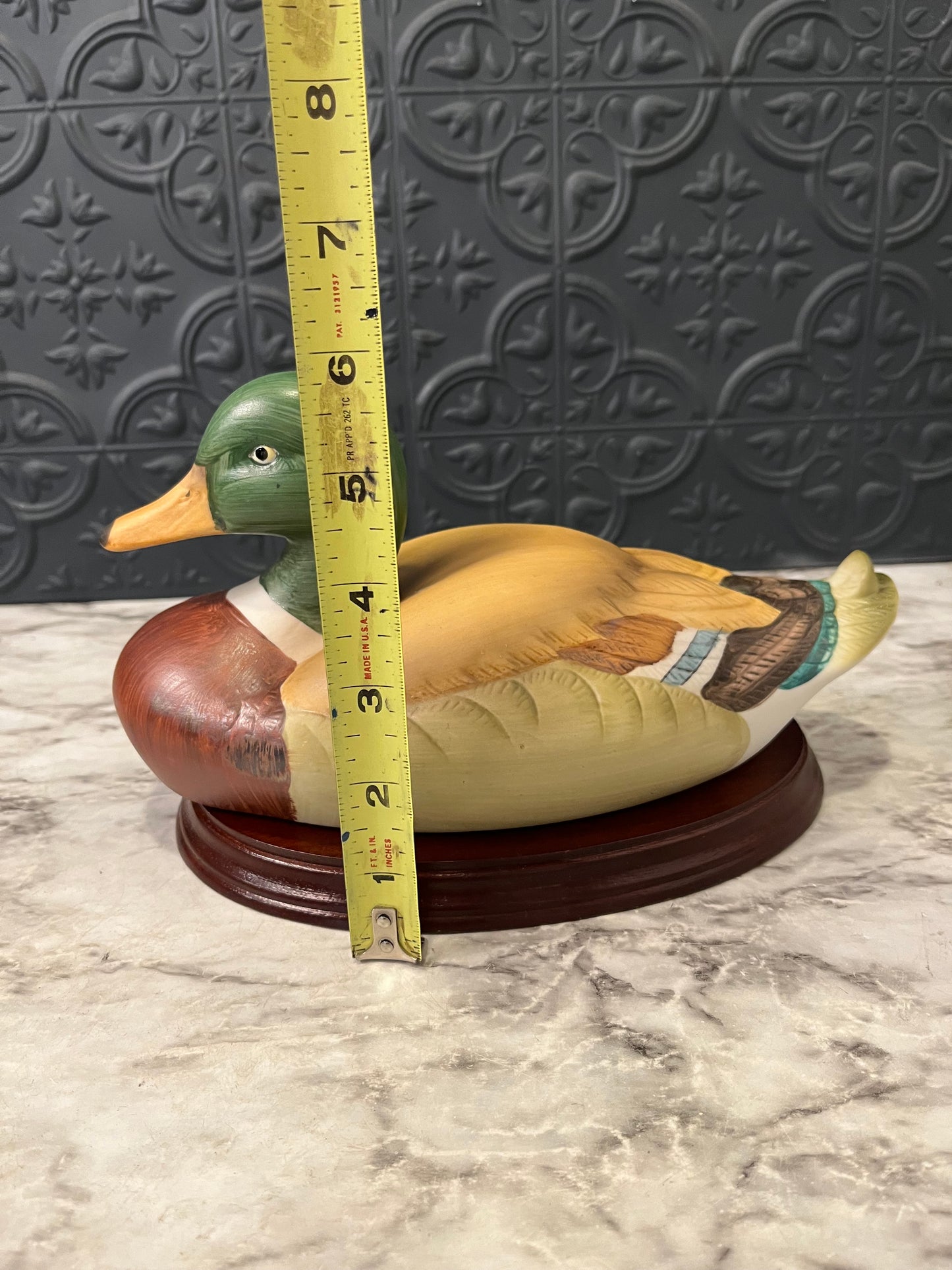 Vintage Hand Painted Ceramic Mallard on Wood Base