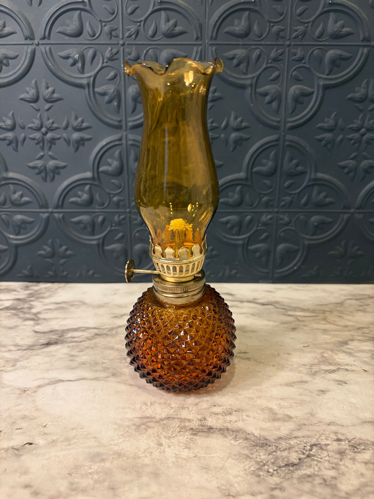 Mini Amber Glass Oil Lamp