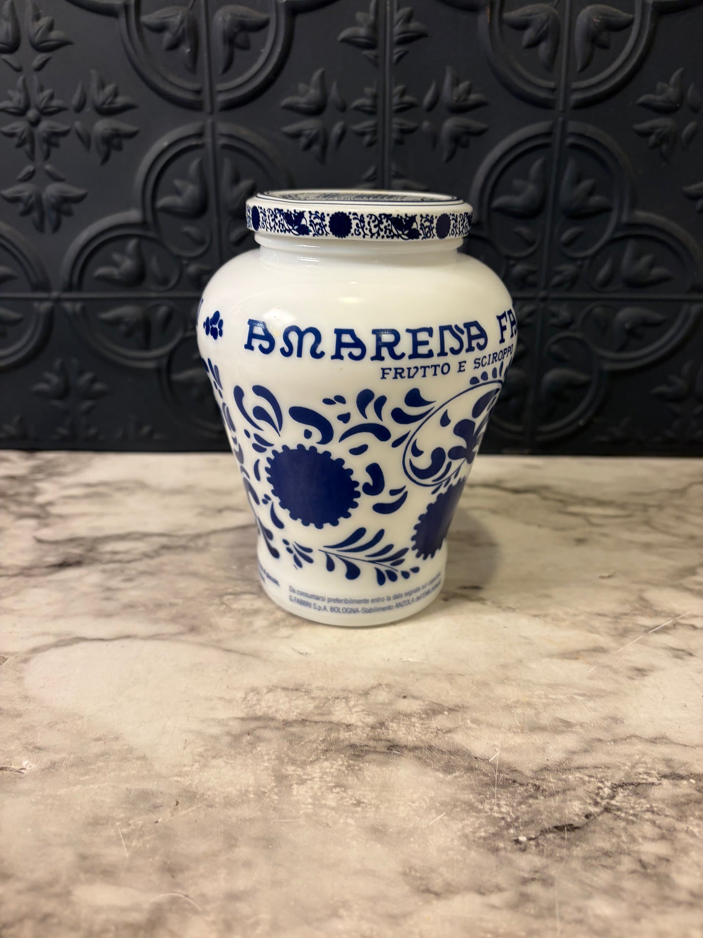 Blue and White Fruit Jar