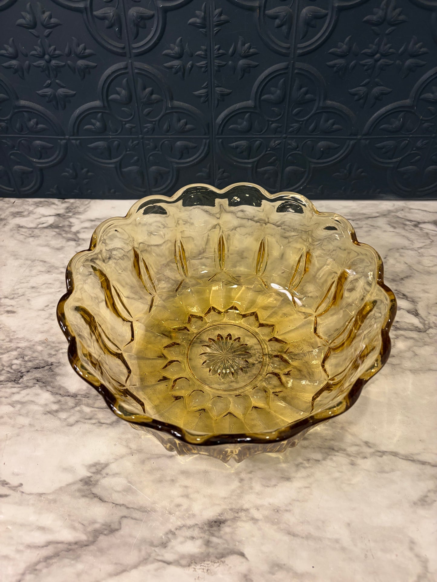 Anchor Hocking Amber Glass Bowl with Scallop Rim