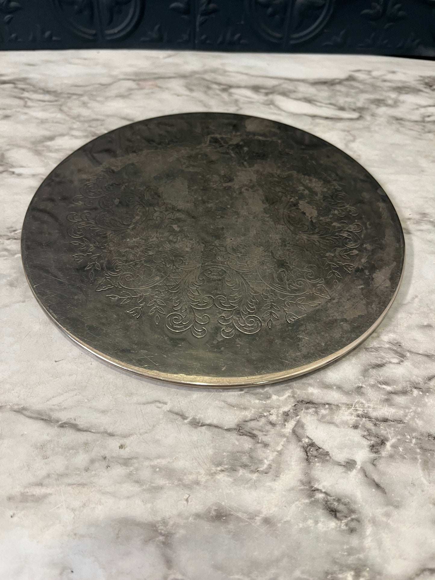 Round Etched Silver plated Trivet