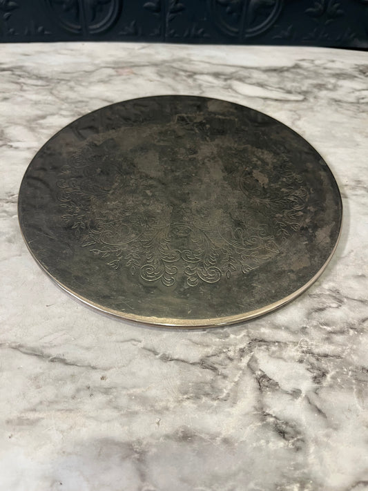 Round Etched Silver plated Trivet