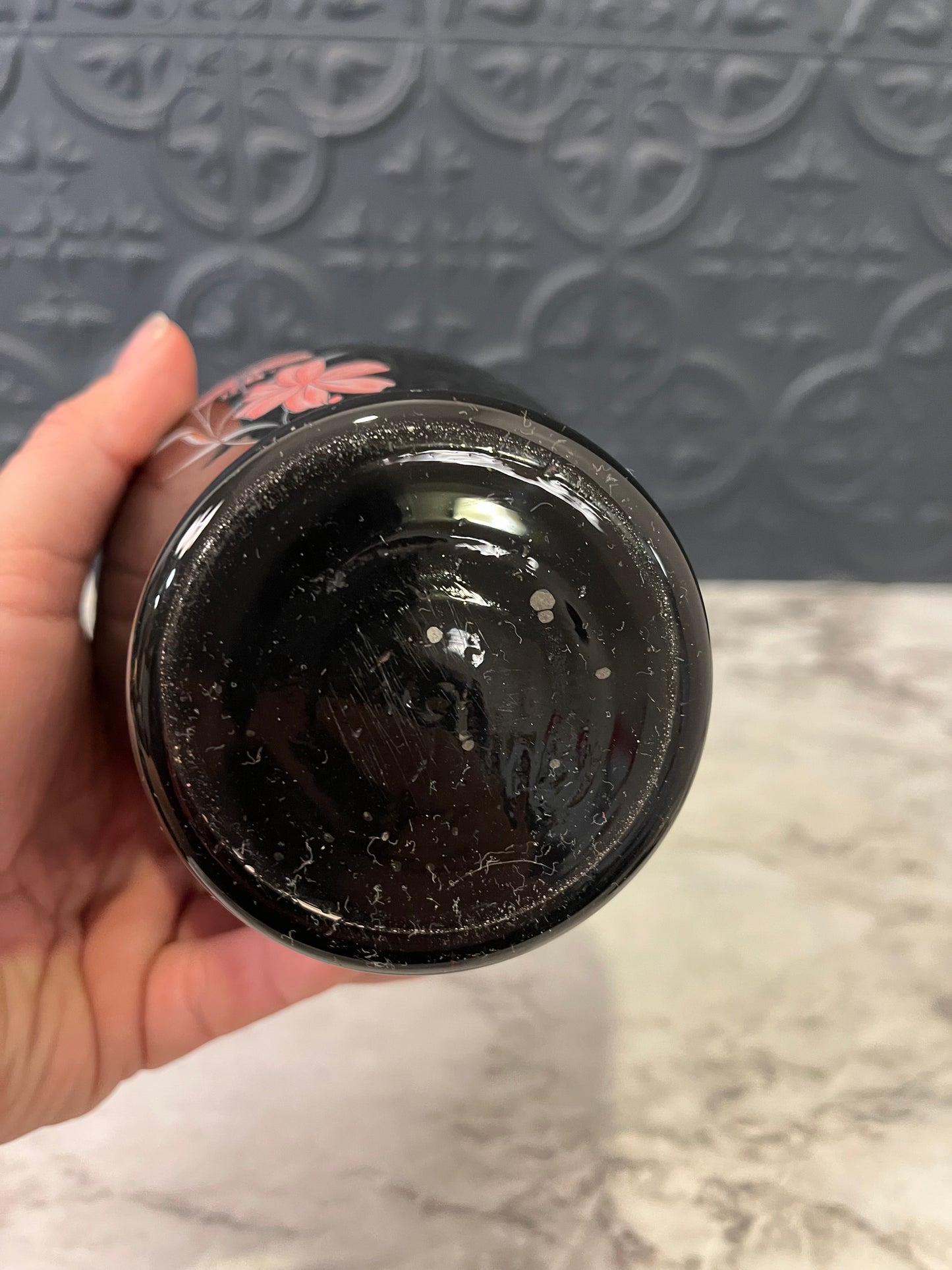 Black Glass Vase with Pink Lily