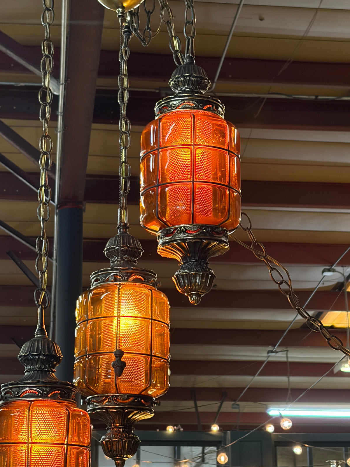 Amber Glass Triple Swag Lamp