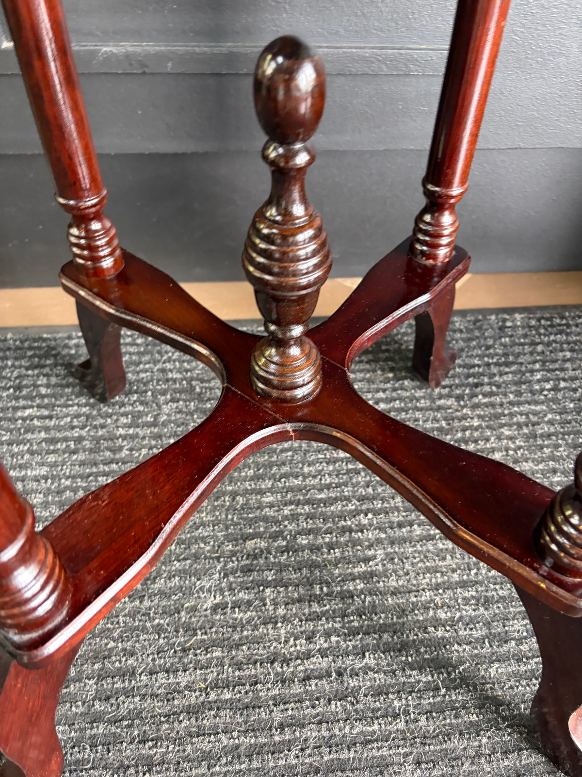Square Marble Top and Wood Plant Stand