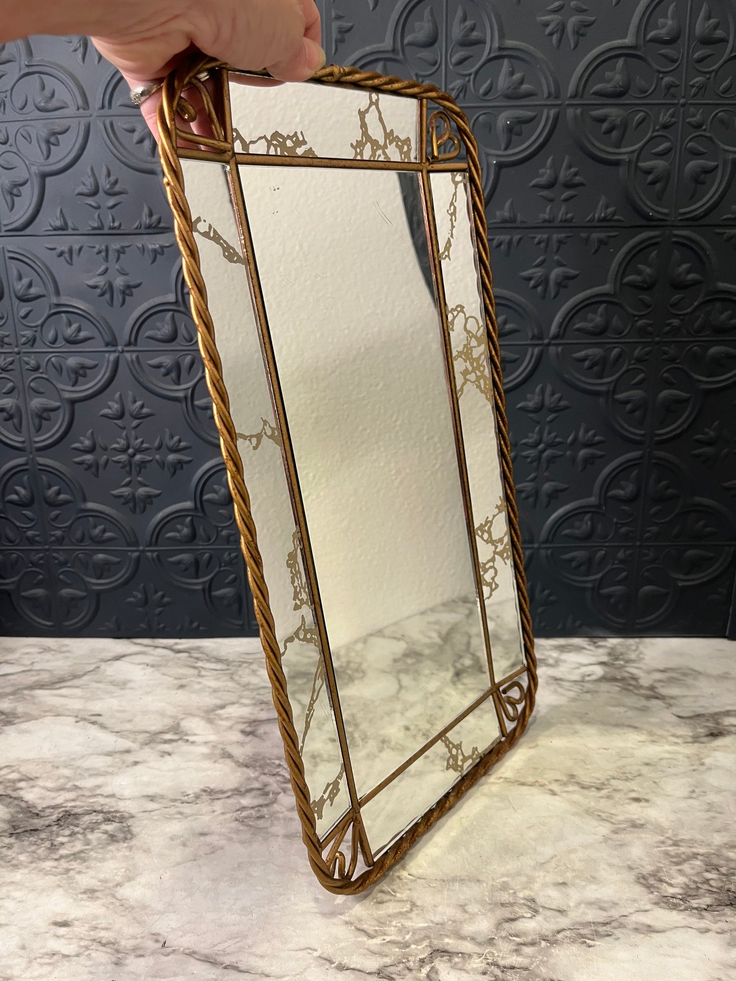 MCM Smoke Glass Tray with Twisted Metal