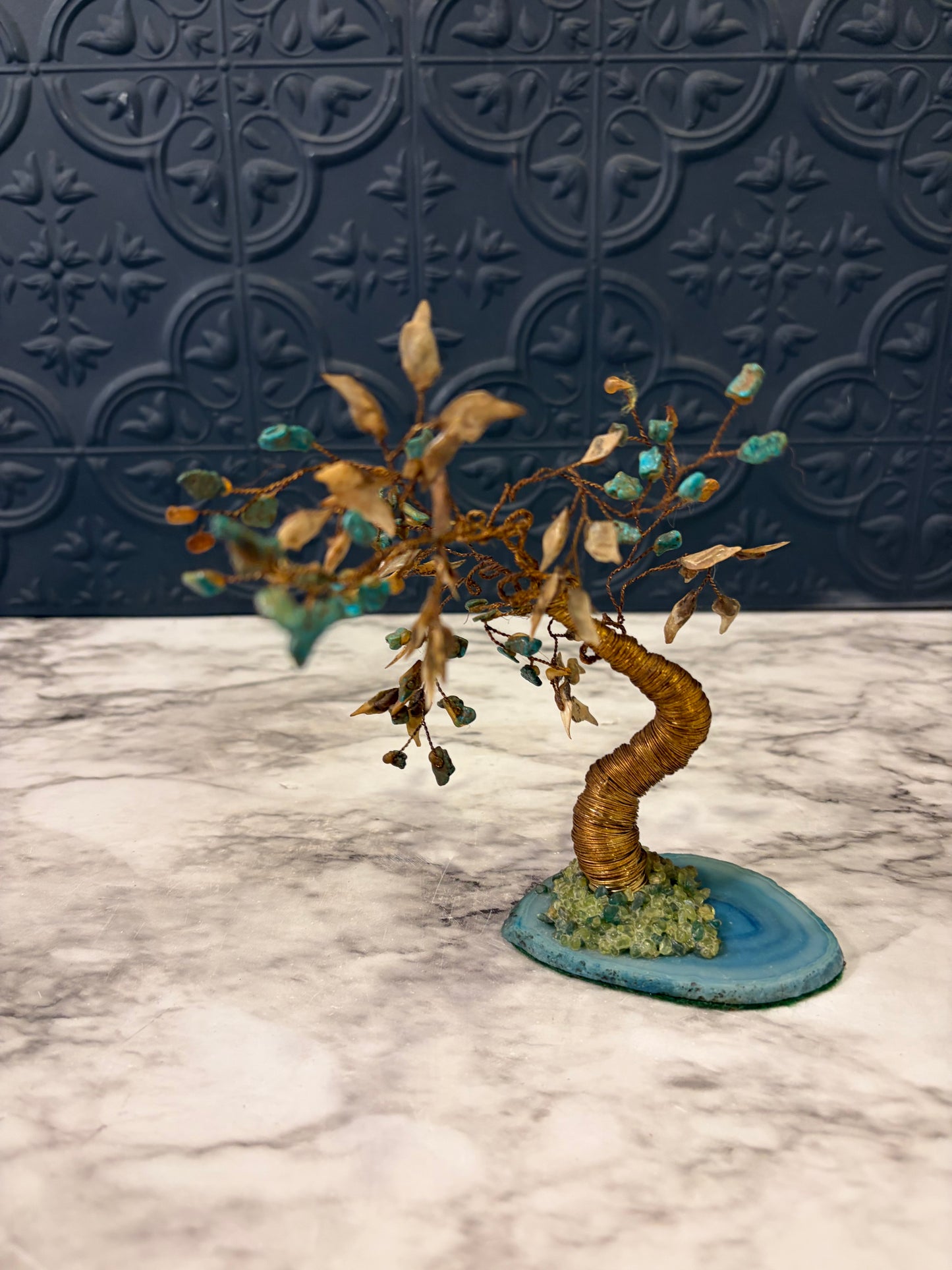 Copper Wire Bonsai Tree with Blue Stone