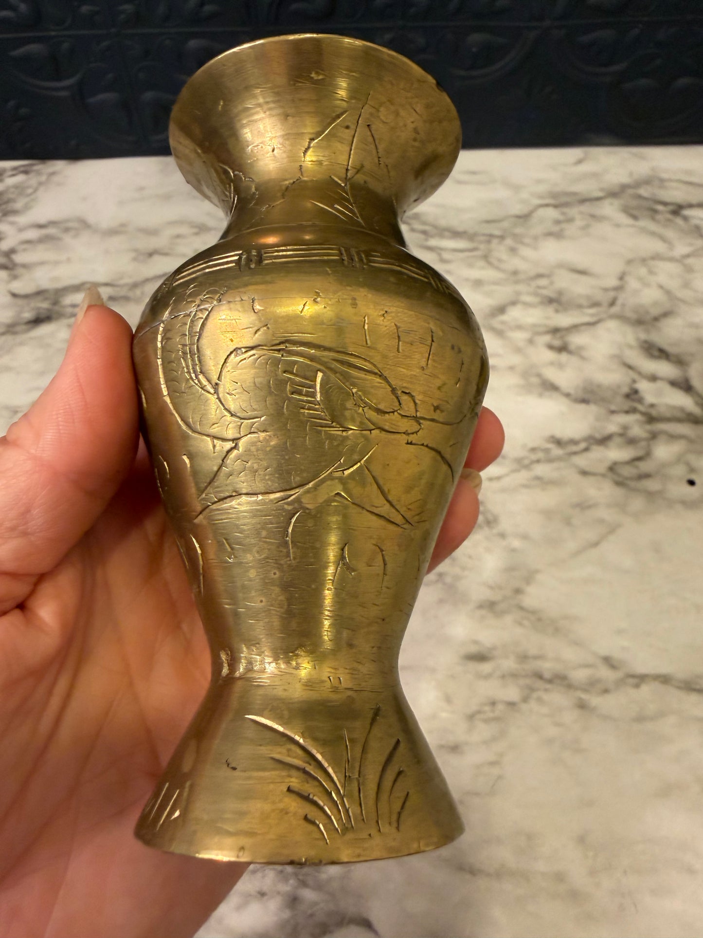 Brass Etched Vase 5"