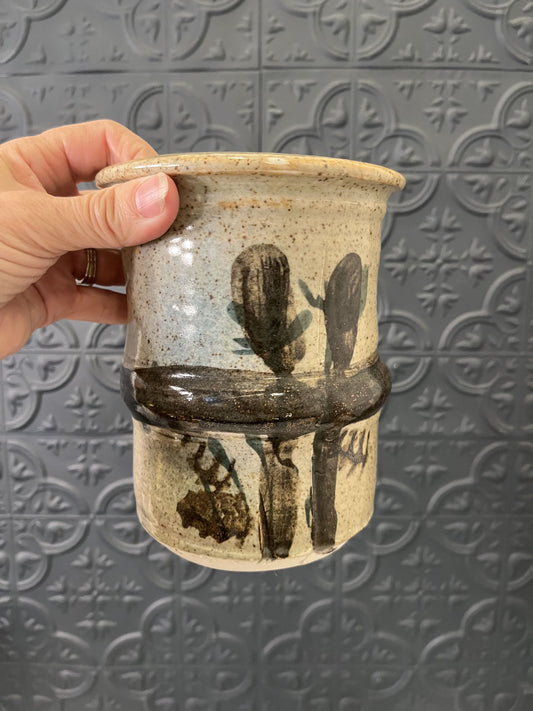 Tall gray speckled pottery pot