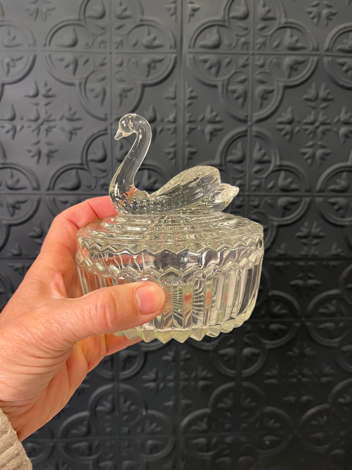 Glass Candy dish with Swan