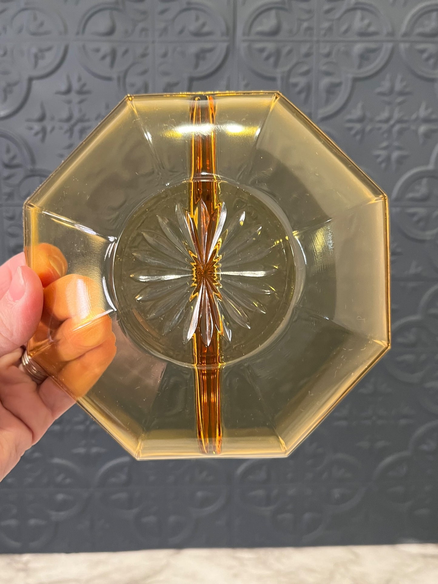 Amber glass split Candy Dish