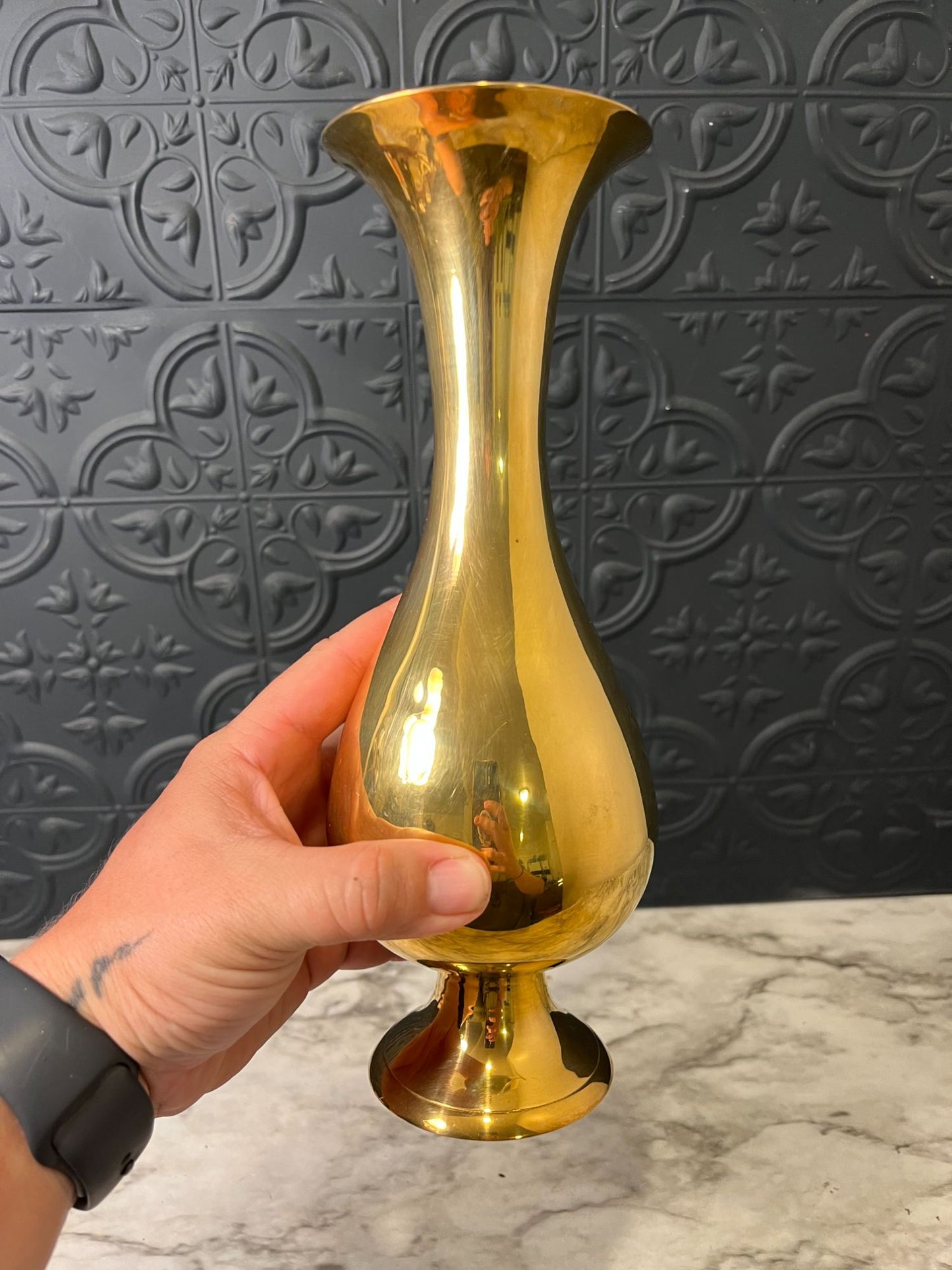 Smooth Brass Footed Vase