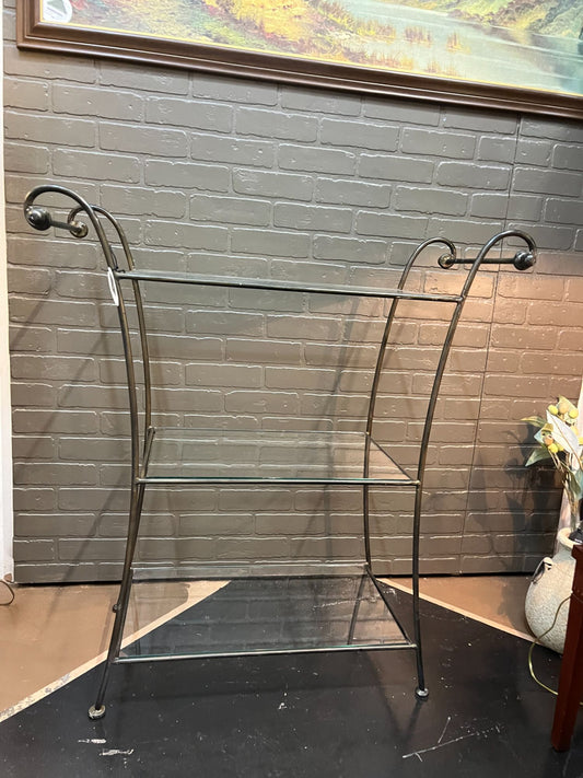 Wrought Iron and Glass Three Tier Shelf