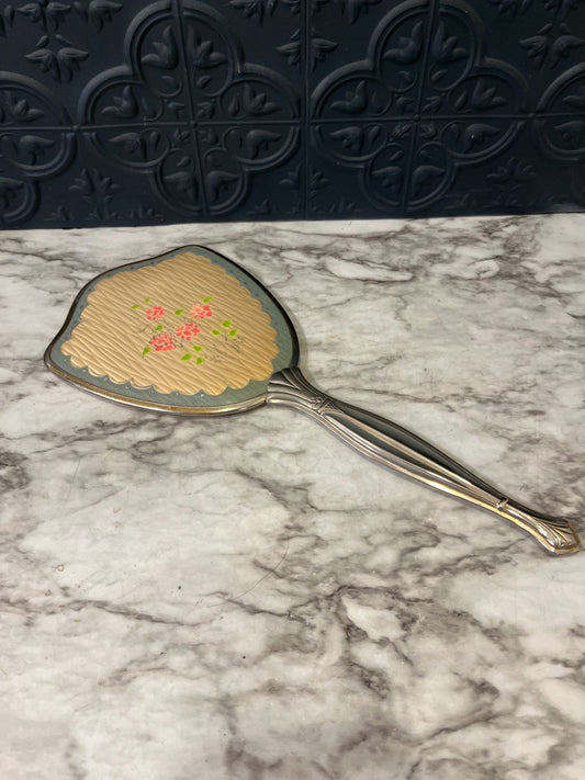 Vintage hand mirror with pink flowers