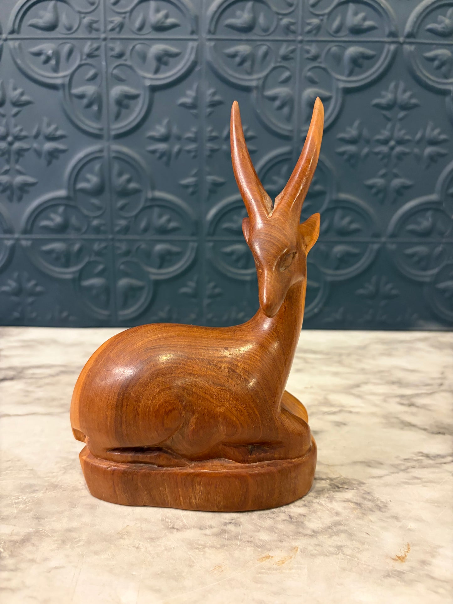 Mid Century Carved Sitting Antelope Small
