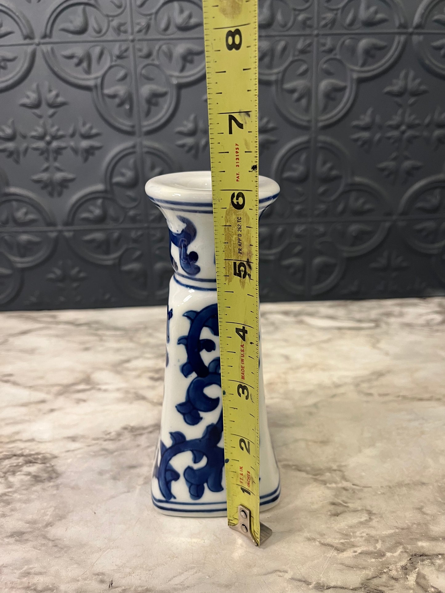 Silvestri Blue and White Candle holder 6"