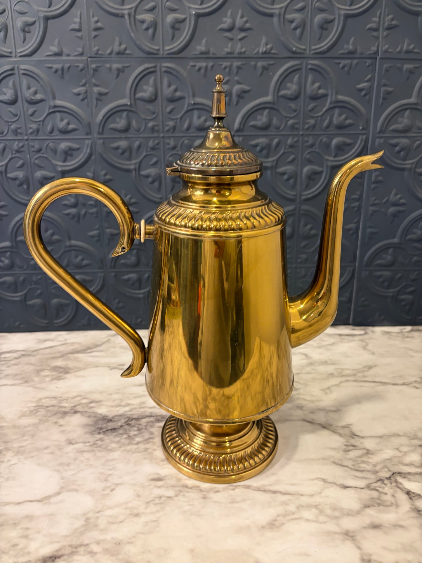 Antique Brass Teapot with Etching 1906