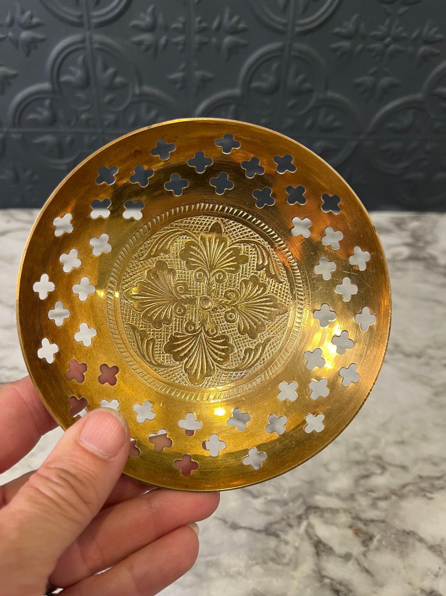 Small Brass bowl with Leaves and cutouts