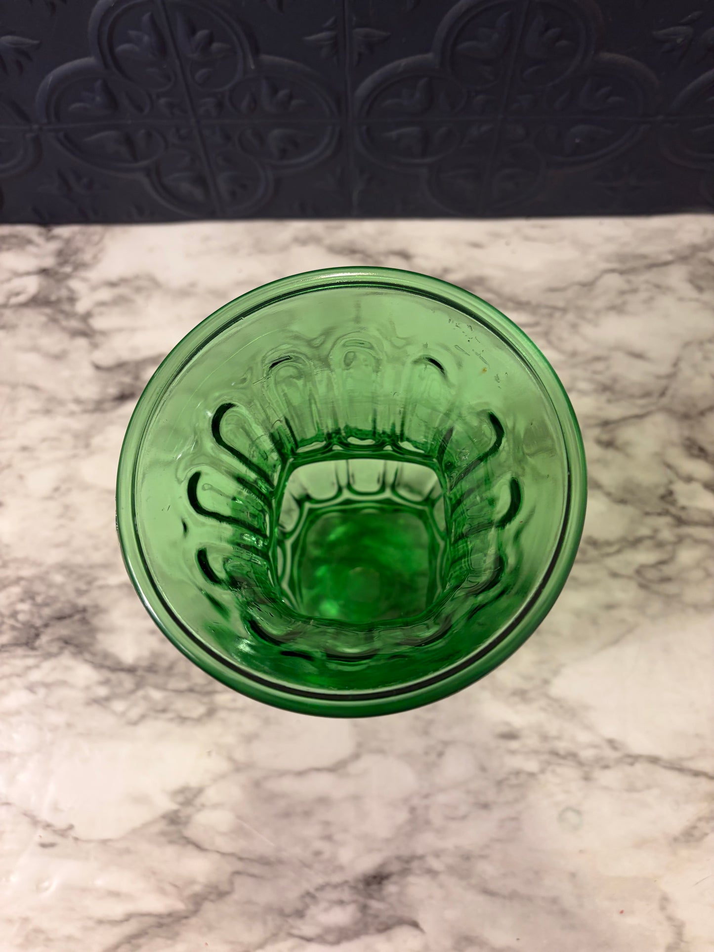 Green Glass Vase Fluted