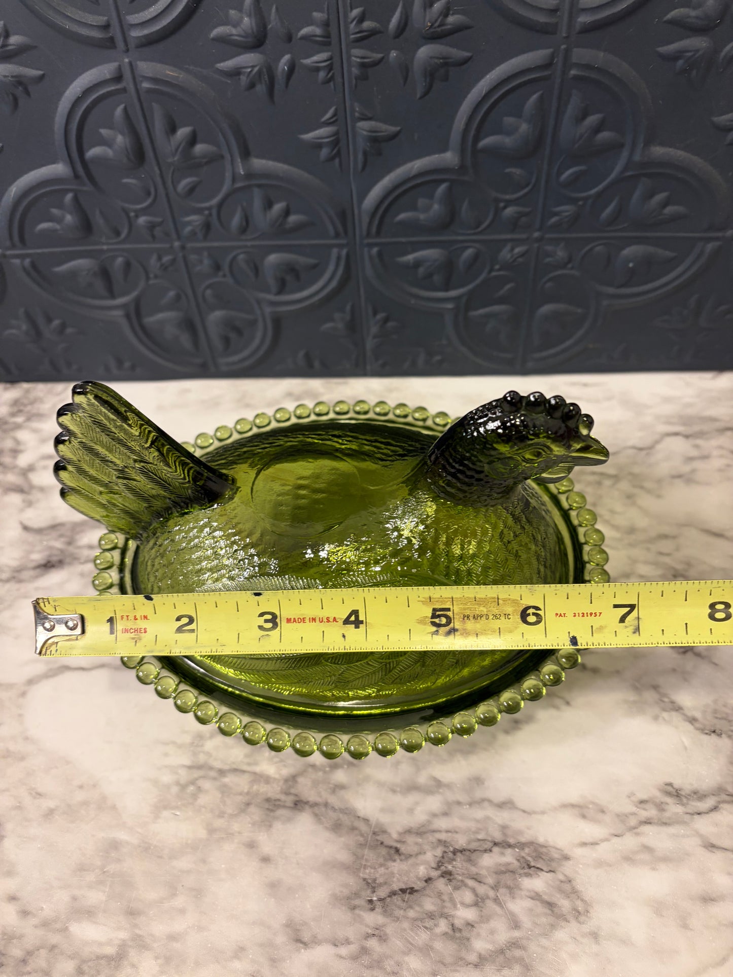 Green Glass Hen on Nest