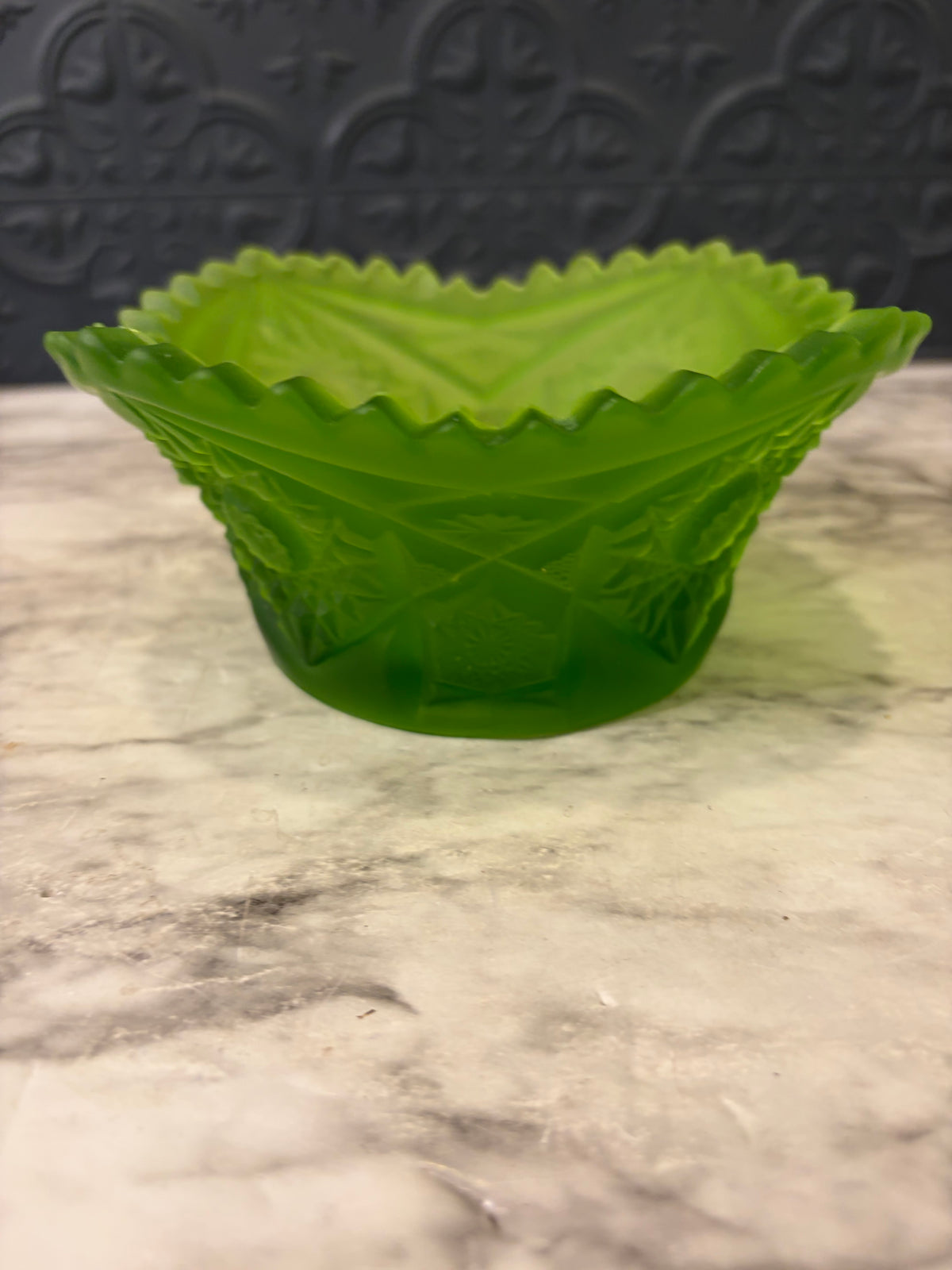 Satin Green Pressed Glass Bowl