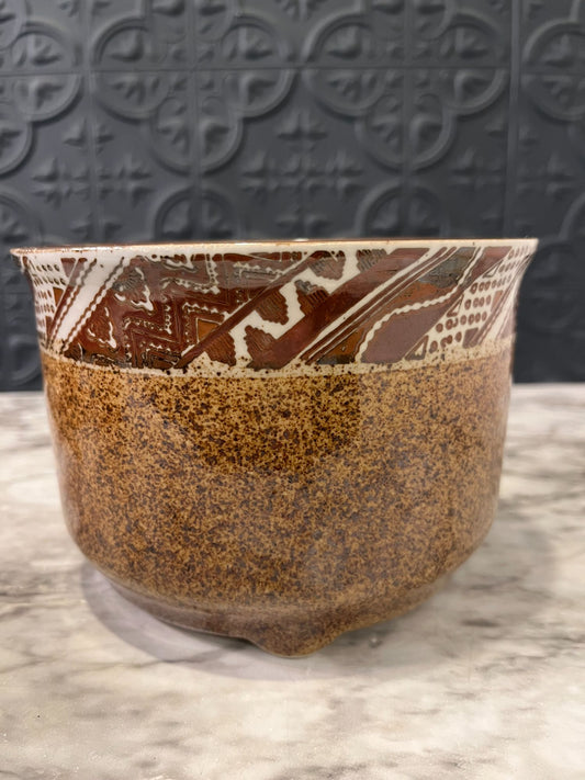 Brown Glazed Pottery with Rim  Design cream inside